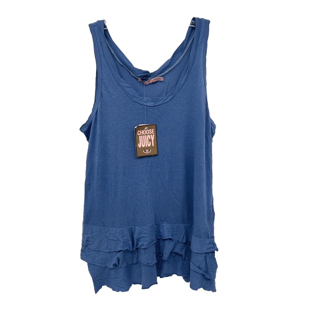 JUICY COUTURE Women's Sz L Cobalt Blue Hip-Length Ruffle-Hem Hip-Length Tank NWT